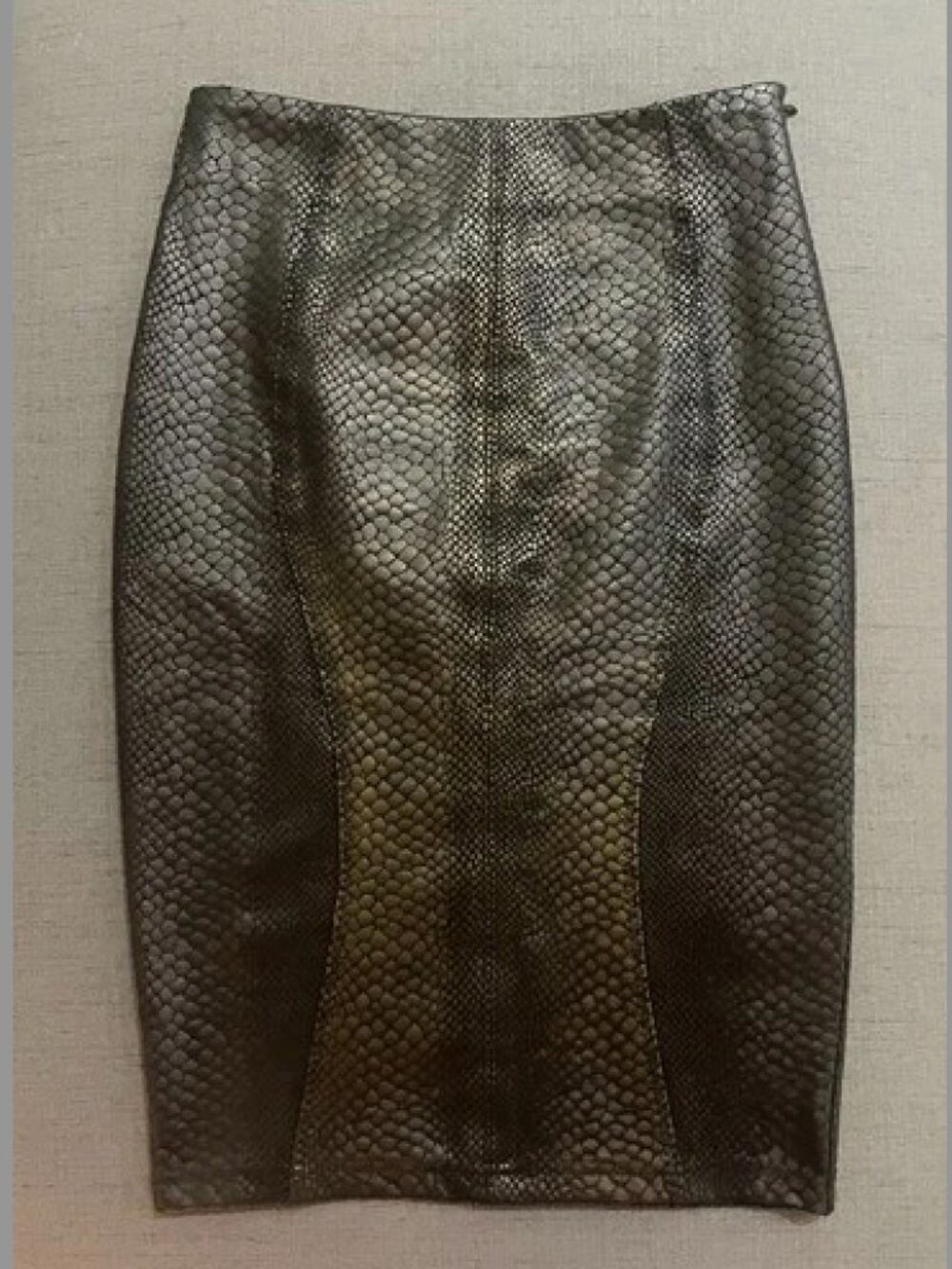 Alessandro Miele Python Snakeskin Foil Metallic Bodycon Pencil Skirt Size XXS